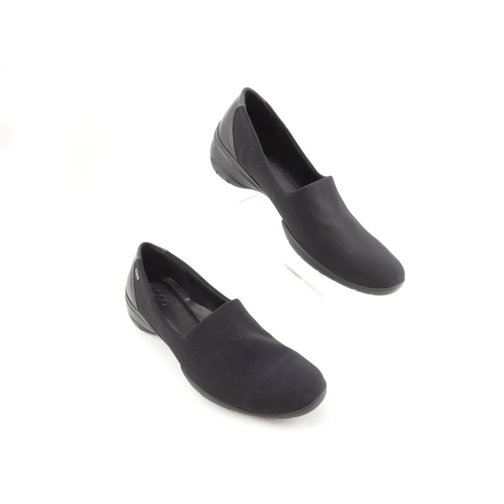 Ecco Gore-tex Womens Black  Stretch Fabric Leather Slip On Pumps 40 EU 9-9.5 US‎
